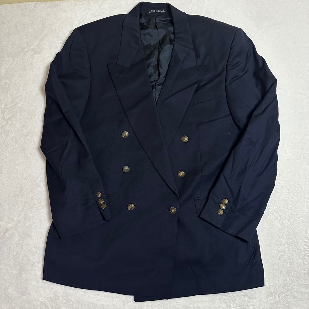 Vintage YSL Yves Saint Laurent Double Breasted Blazer 42L Navy Worsted Wool